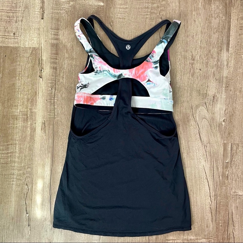 Lululemon All Sport Support Layered Workout Tank Top | Black / Pigment Wave